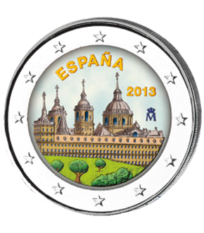 Monnaie 2 Euros colorisée « Le site royal de Saint-Laurent de l’Escurial » Espagne 2013
