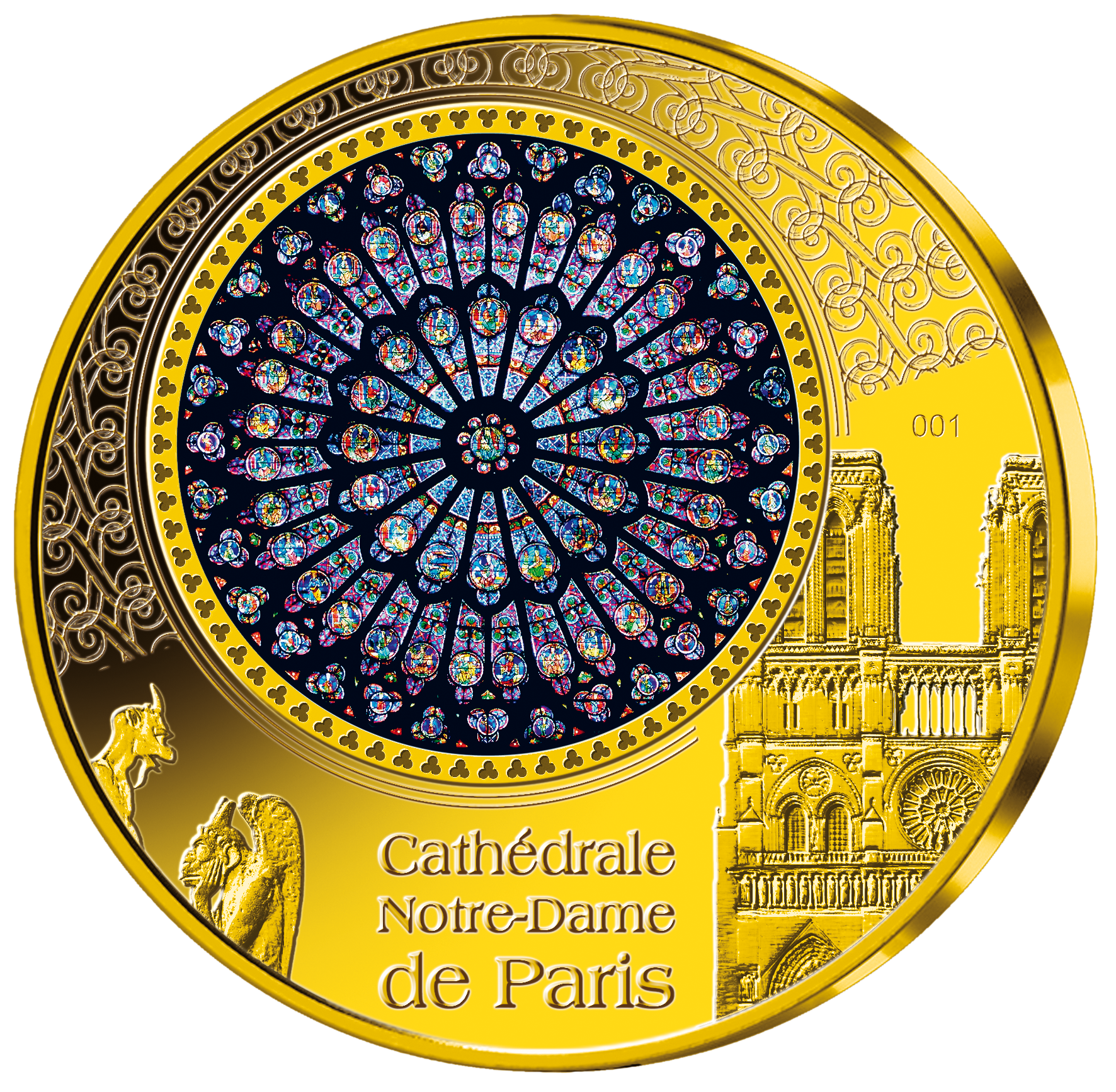 Gedenkpragung Kathedrale Notre Dame De Paris Mit Koloriertem Glas Inlay Mdm