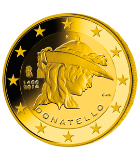 Pièce commémorative dorée de 2 Euros «550ème anniversaire de la mort de Donatello» Italie 2016
