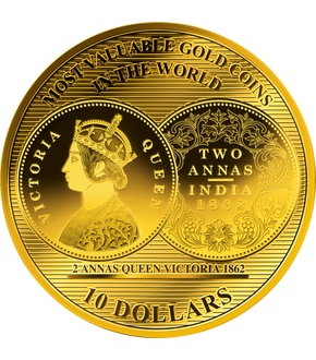 La monnaie 1/100 d'once or pur «2-Annas Reine Victoria 1862», grand diamètre: 45 mm !