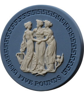 Monnaie de 5 Pounds en jaspe bleu « Les 3 Grâces » fabriquée à la main