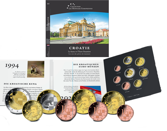 Les monnaies européennes, set complet Kuna et Euro: Croatie