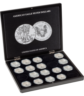 Münzkassette für 20 American Eagle-Silberunzen in Kapseln, schwarz