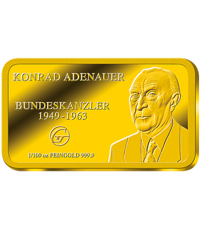 1/100-Unzen-Goldbarren-Edition zu Ehren der Kanzler und Präsidenten - Jetzt Startlieferung „Konrad Adenauer“ sichern
