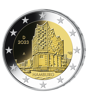 5er-Komplettsatz der deutschen 2-Euro-Gedenkmünze 2023 "Hamburg – Elbphilharmonie"