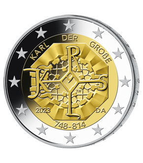 Deutschlands offizielle 2-Euro-Gedenkmünze 2023 "1275. Geburtstag Karl der Große" im Komplett-Satz