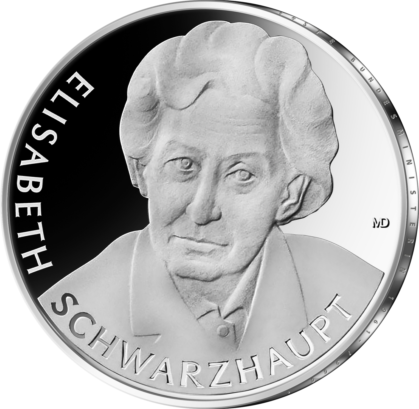 Die Motivseite der 35-Euro-Gedenkmünze "Elisbeth Schwarzhaupt"
