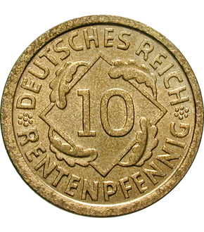 Weimarer Republik 10 Rentenpfennig 1923-1924