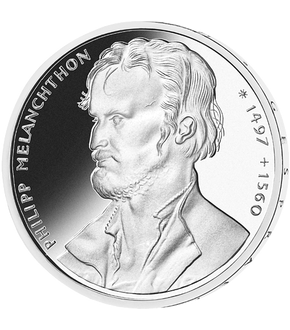 Die offizielle 10-DM-Silber-Gedenkmünze - "500. Geburtstag Philipp Melanchthon"