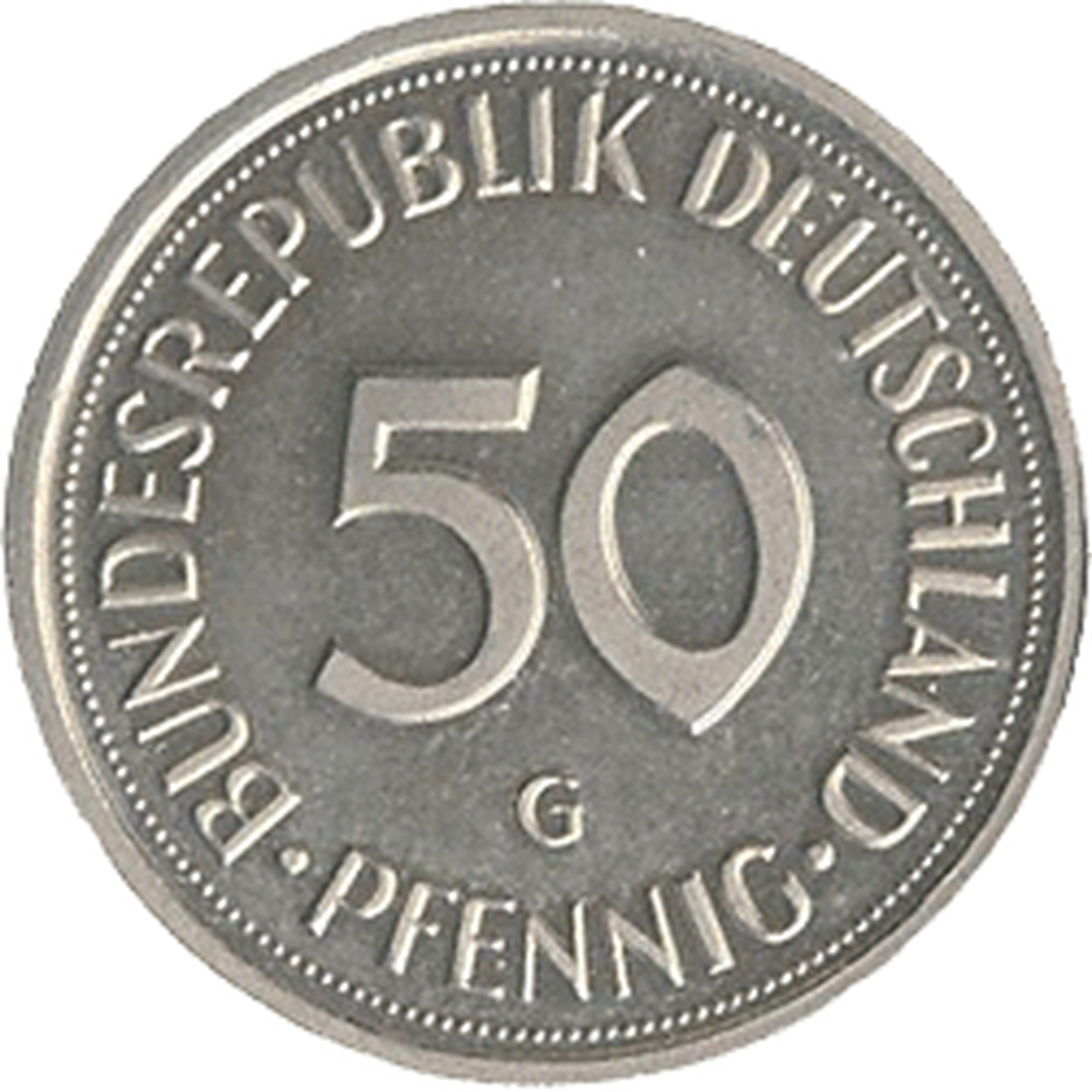 50-Pfennig-Münze Bundesrepublik Deutschland Vorderseite mit Fehlprägung