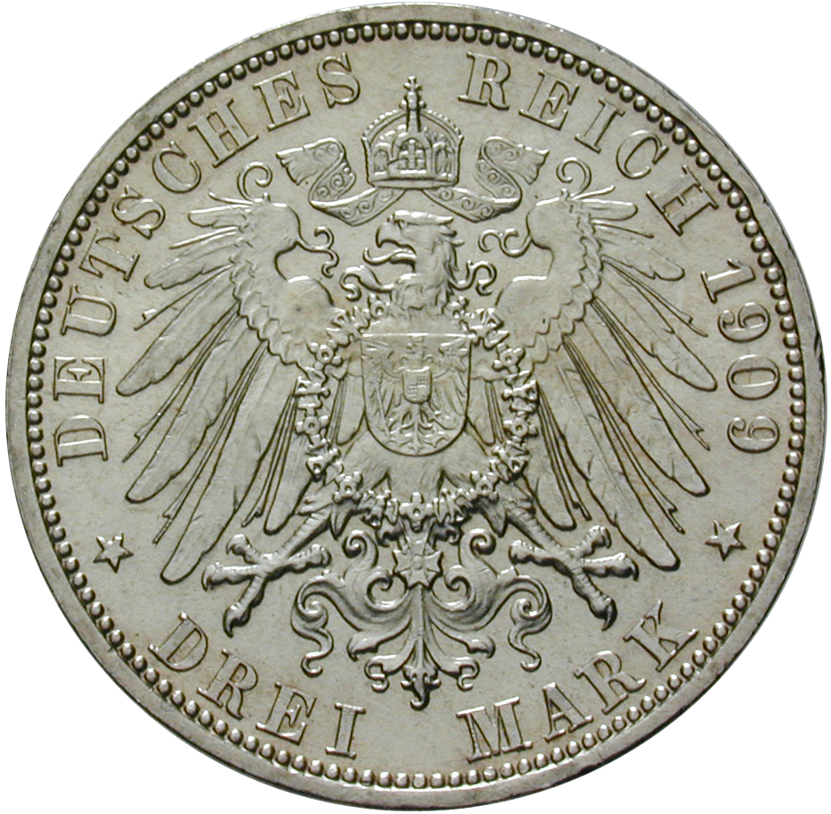 Deutsches Reich / Reuß (Greiz) 3 Mark 1909 Fürst Heinrich XXIV. MDM