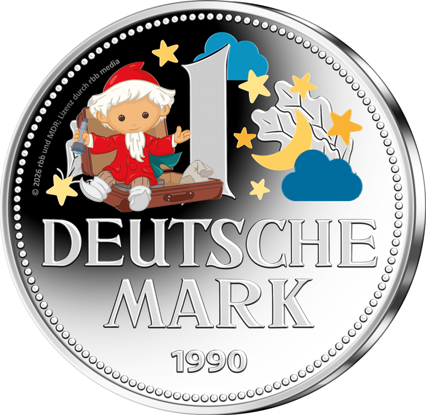 Voller Wärme und Detailtiefe: Die Vorderseite der 1 D‑Mark‑Prägung „Sandmännchen“