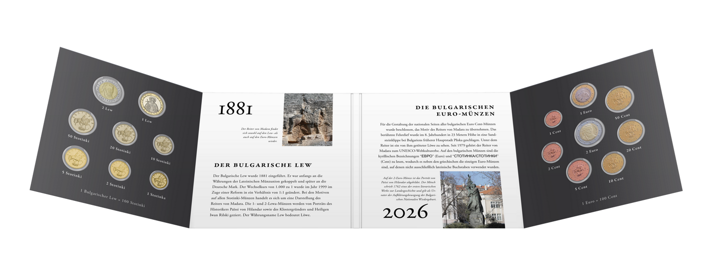 2 Euro Sammelmappe Bulgarien geöffnet mit Komplettsatz