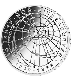 Die offizielle 10 DM Silbermünze - "50 Jahre SOS-Kinderdörfer"