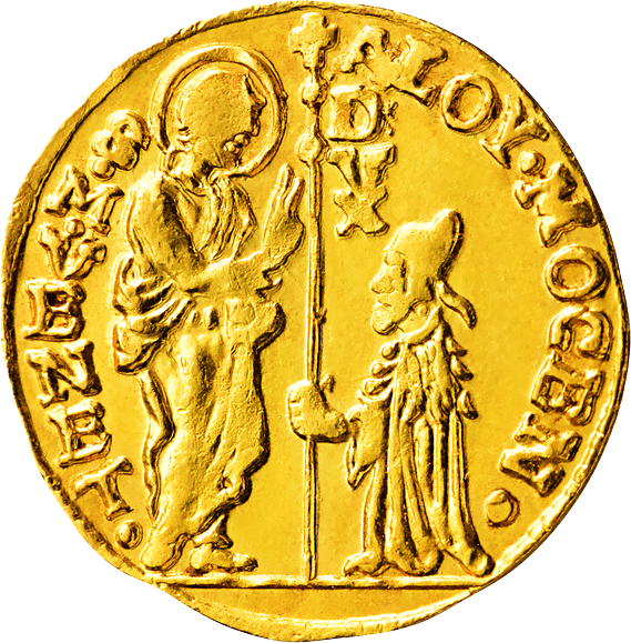 Vorderseite eines Golddukaten aus Venedig mit einem Bild des Dogen