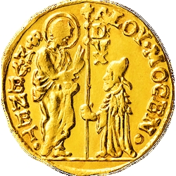 Vorderseite eines Golddukaten aus Venedig mit einem Bild des Dogen
