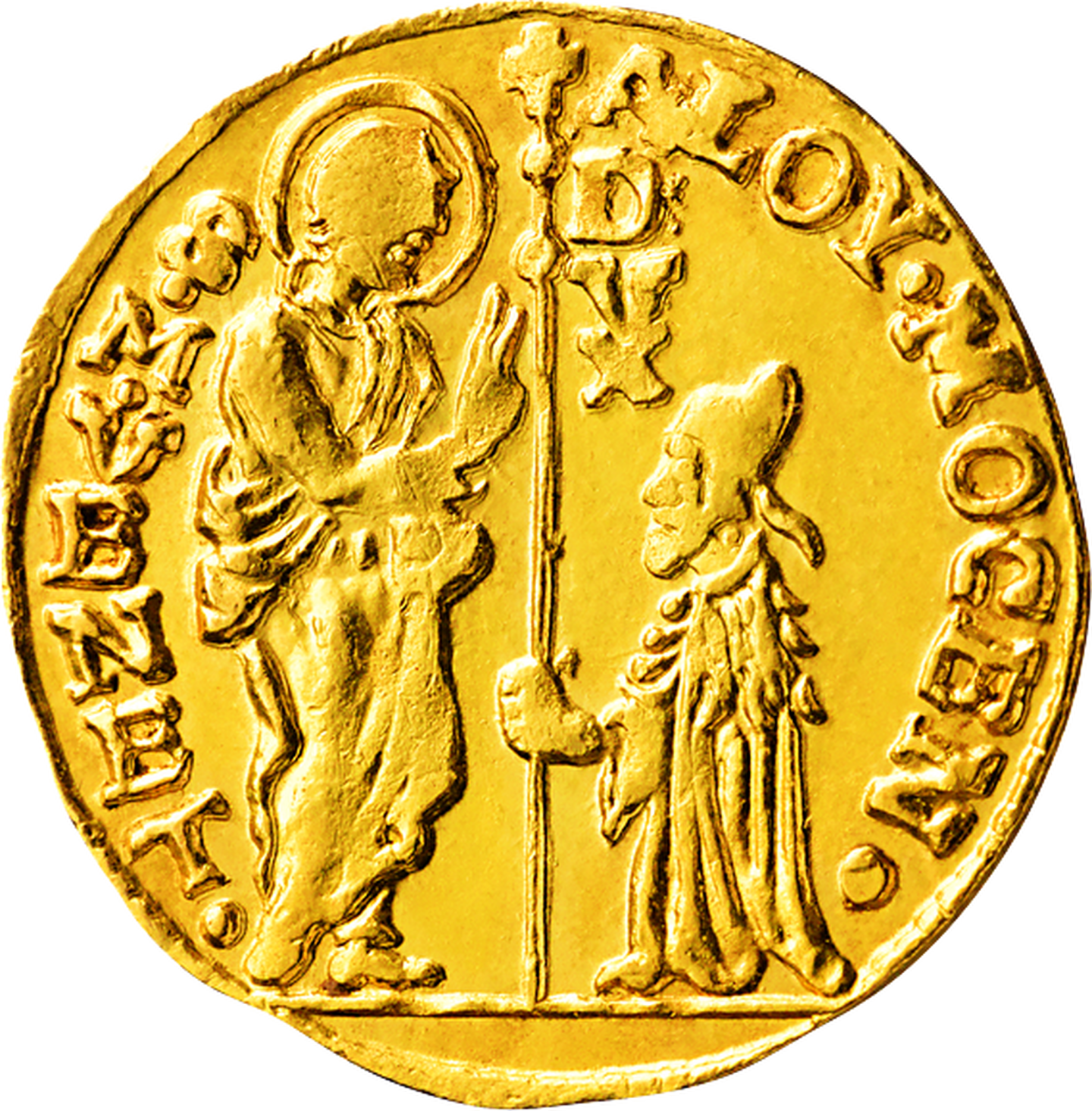 Vorderseite eines Golddukaten aus Venedig mit einem Bild des Dogen