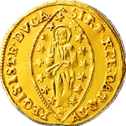 Rückseite eines Golddukaten aus Venedig mit einem Bild von Jesus Christus