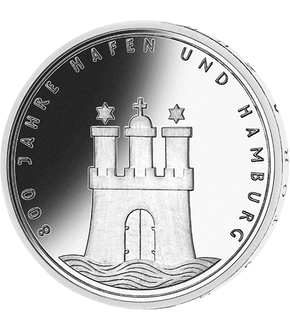 Die offizielle 10-DM-Silber-Gedenkmünze - "800 Jahre Hamburger Hafen"