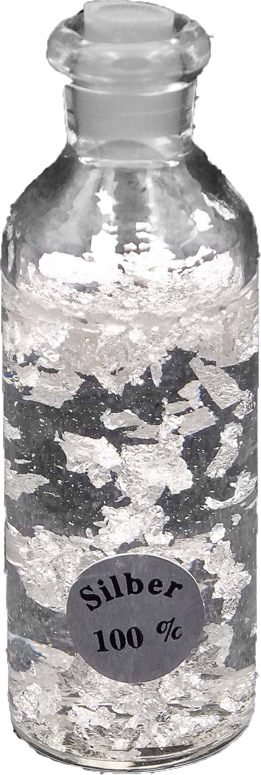 Die Ampulle gefüllt mit Silberflocken