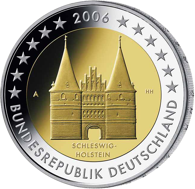 2-Euro-Münze von Schleswig-Holstein mit dem Lübecker Holstentor