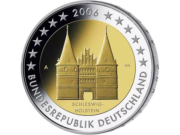 2-Euro-Münze von Schleswig-Holstein mit dem Lübecker Holstentor