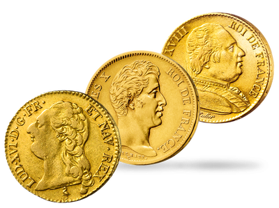 Trois frères, trois rois : le set des derniers Rois Bourbons, trois monnaies en or 