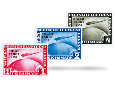 Briefmarken-3er-Set Polarfahrt des Luftschiffes L.Z. 127 Graf Zeppelin