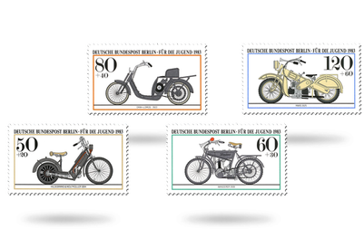 Briefmarkenserie Für die Jugend 1983: Historische Motorräder (Berlin)