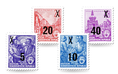 Briefmarken zum Fünfjahresplan mit neuem Wertaufdruck