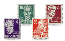 Erster Briefmarkensatz „Persönlichkeiten“ der DDR auf Albumblatt