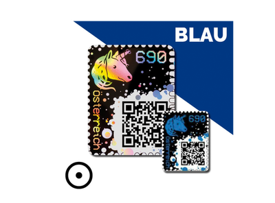 Crypto Stamp 1.0 aus Österreich „blaues Einhorn“, gestempelt