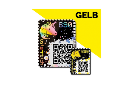  Crypto Stamp 1.0 aus Österreich mit dem gelben Einhorn