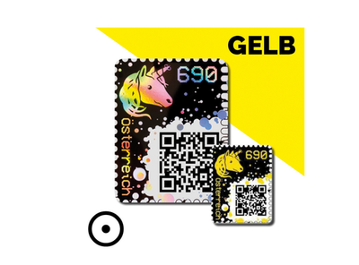 Crypto Stamp 1.0 aus Österreich „gelbes Einhorn“, gestempelt