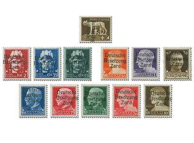 Die ersten 12 Briefmarken des besetzten Zara