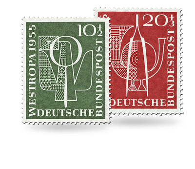 Briefmarkensatz zur Internationalen Briefmarkenausstellung 1955 , Michel-Nr. 217-218