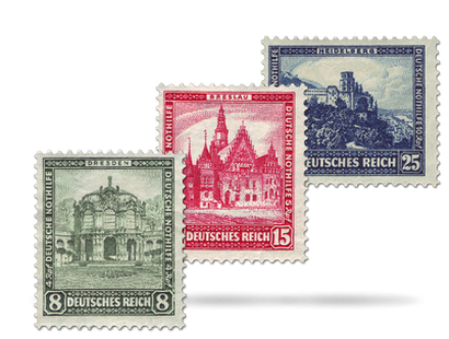 Der Briefmarkensatz "Deutsche Nothilfe: Bauwerke (II)"