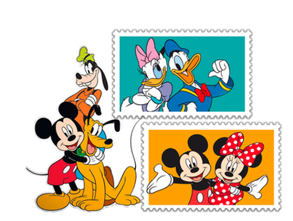 Walt Disneys lustige Zeichentrickfiguren auf Briefmarken