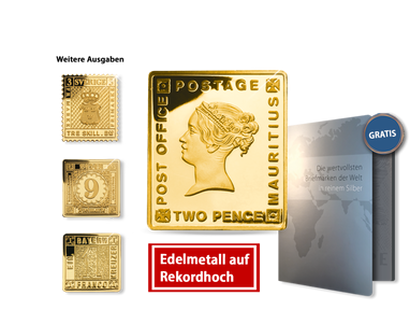 Die 12 berühmtesten Briefmarken der Welt in Silber  - 24 Karat vergoldet