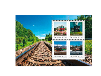 Postkartenheft „Erlebnis Eisenbahn“ aus Österreich mit Briefmarken