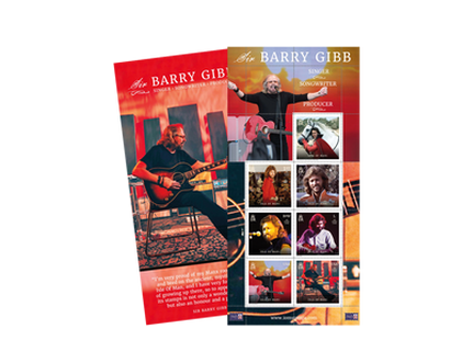 Briefmarken-Kleinbogen der Insel Man feiert Bee Gee Barry Gibb