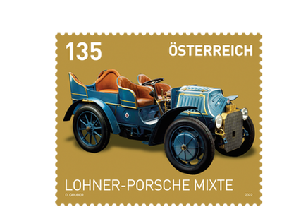 Österreichische Briefmarke mit Lohner-Porsche „Mixte“