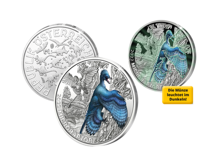 3-Euro-Dinosaurier-Münze aus Österreich: der „Microraptor gui“