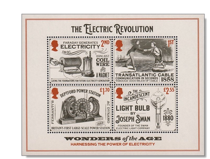 Die Elektrische Revolution auf Briefmarken-Block aus Großbritannien