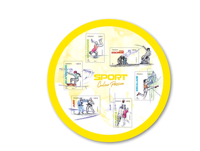 Frankreichs runder Briefmarken-Block zeigt Olympische Sportarten