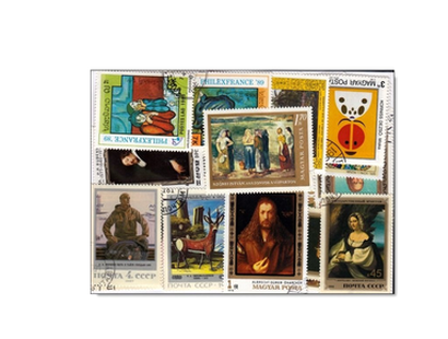 Bekannte Gemälde auf 50 verschiedenen Briefmarken