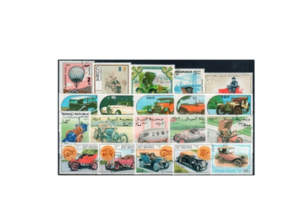 100 verschiedene Briefmarken mit Oldtimern im Markenmotiv