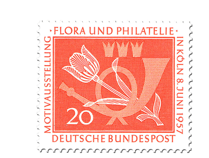 Briefmarke zur Briefmarkenausstellung "Flora und Philatelie" Köln