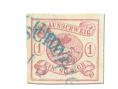 Erste Freimarke Braunschweigs 1852  "1 Silbergroschen"