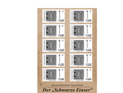Briefmarkenbogen "Schwarzer Einser" - Die erste Briefmarke Deutschlands